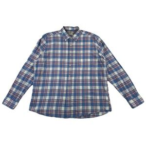 Faherty Everyday Shirt Button Up Blue Plaid Single Pocket Cotton Men's XL